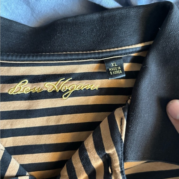 Ben Hogan Men’s XL Shortsleeve Gold/black Striped Polo Causal Button Down NWOT - Picture 7 of 12